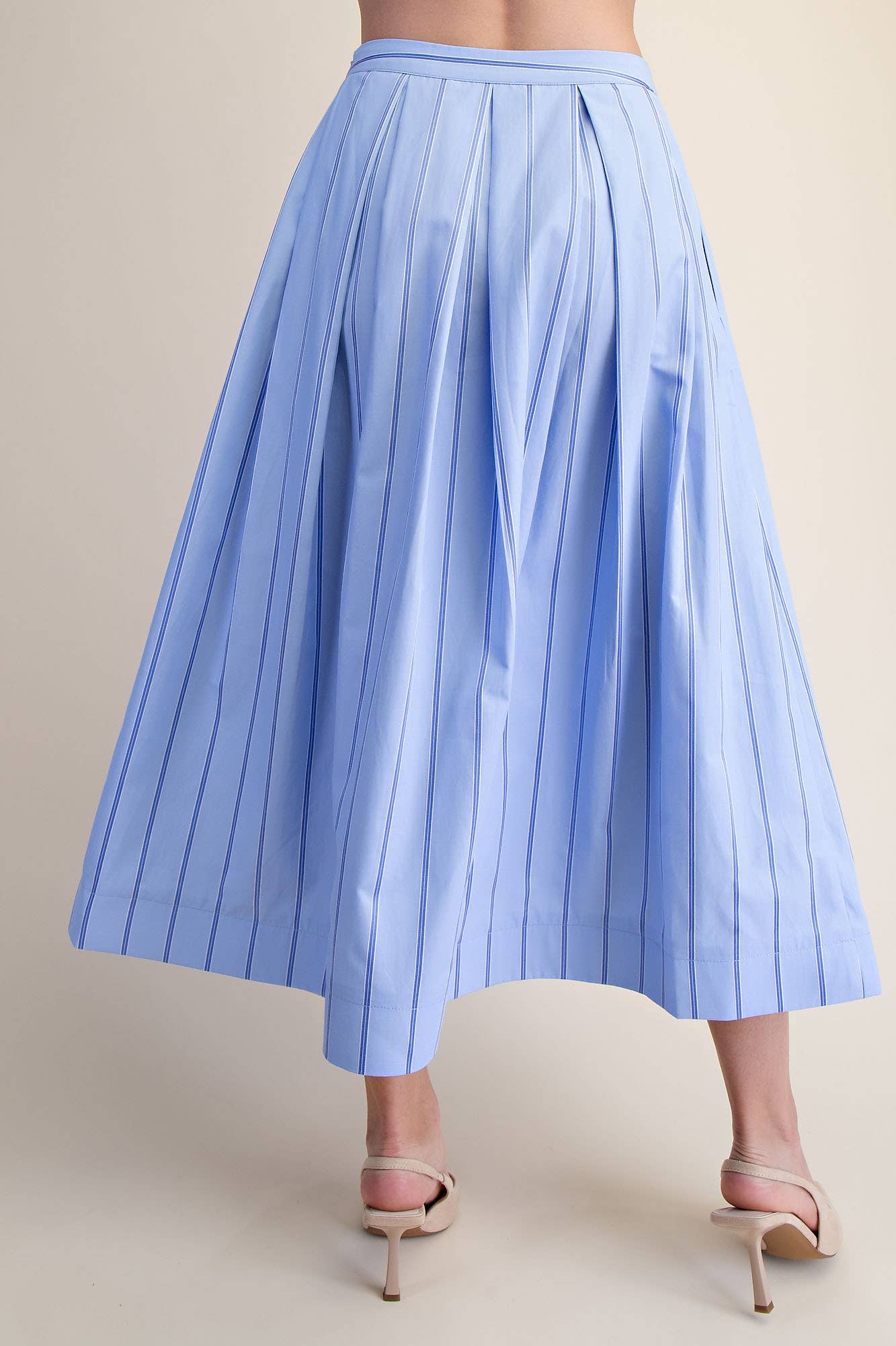 Pleated Flare Stripe Midi Skirt