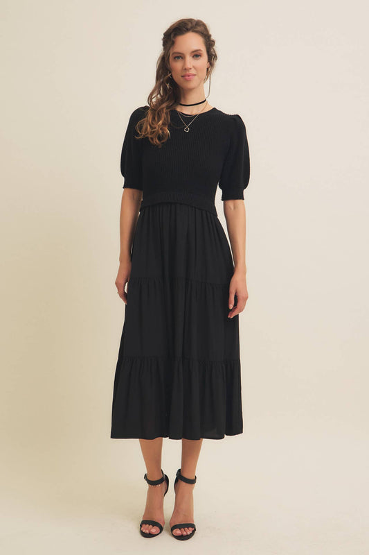 Mixed Media Sweater Midi Dress