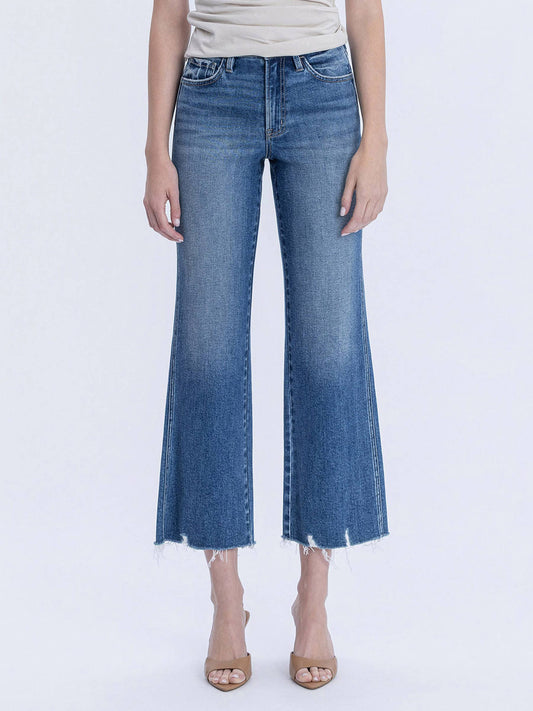 High Rise Raw Hem Flare Jeans