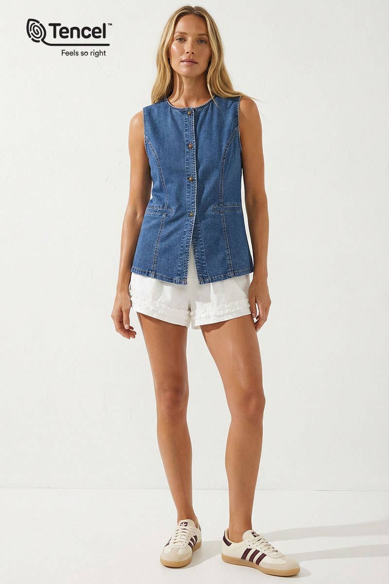 Sleeveless Longline Denim Vest Top