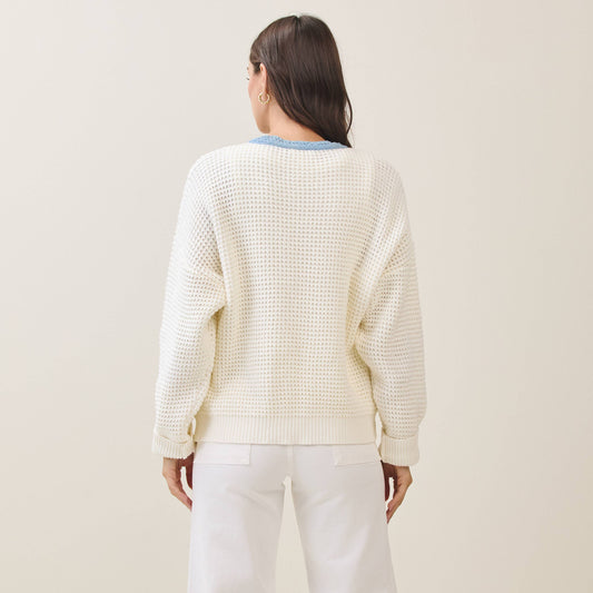 Contrast Trim Gold Button Cardigan