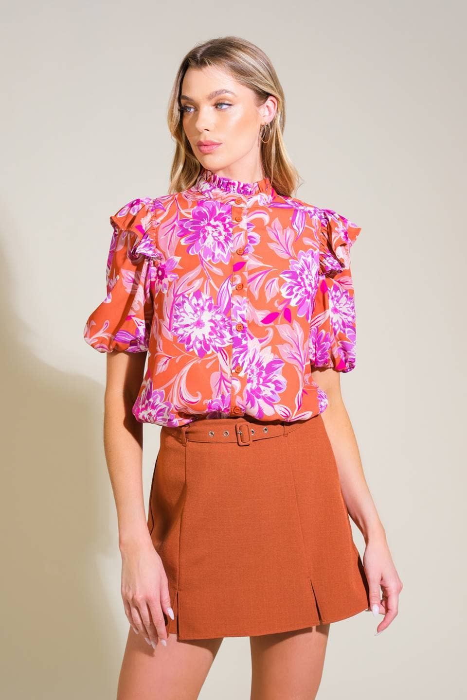 High Neck Double Puff Sleeve Top – Subtle and Sass