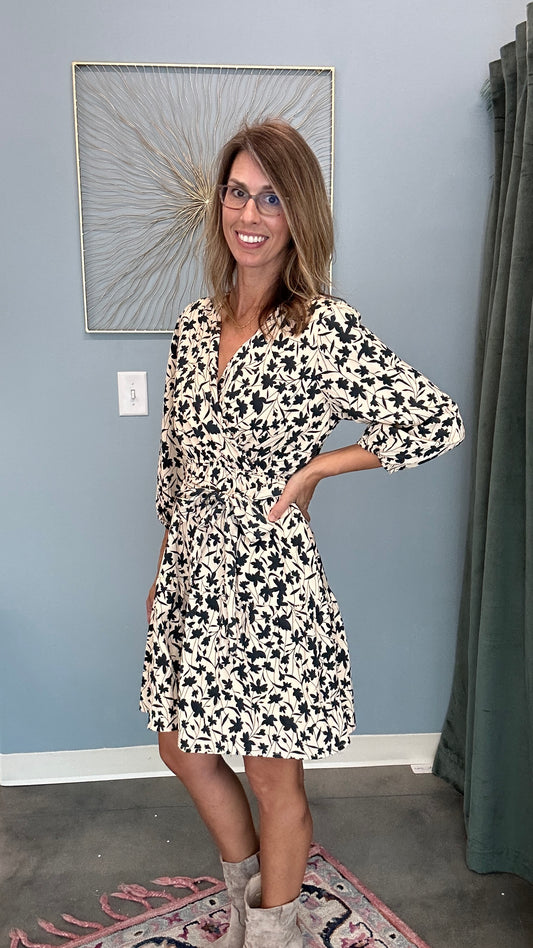 Wrap Front Ruffle Hem Tie Dress