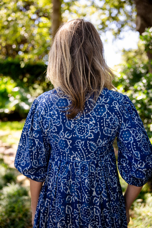The Mari Dress- Indigo Floral