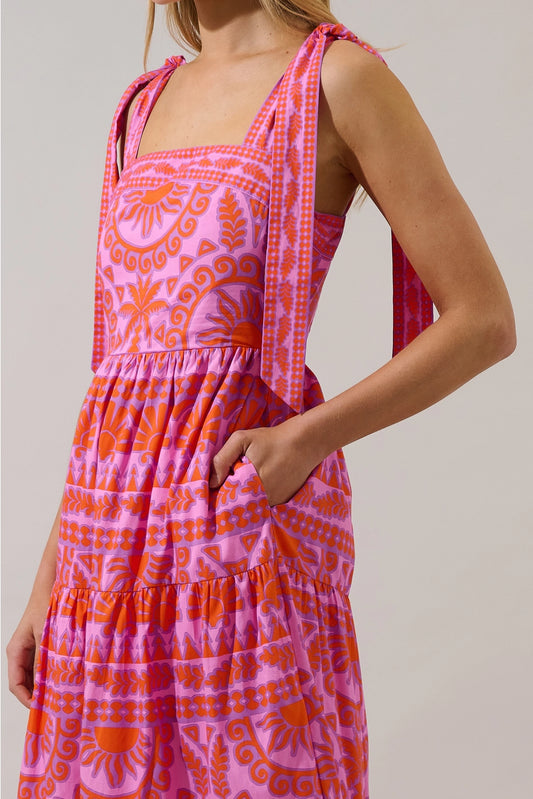 Rental -Juna print tie strap dress