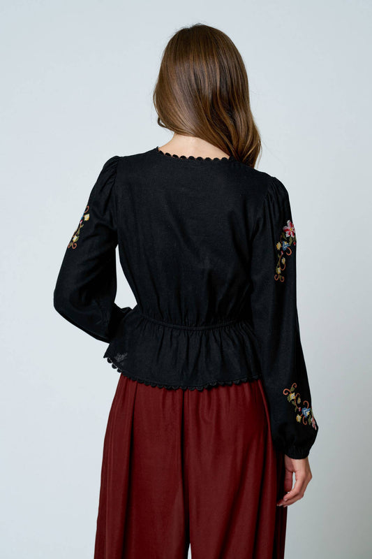 Embroidered Crochet Front Tie Top
