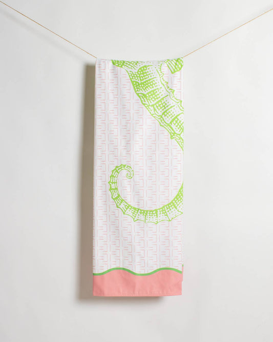 Seahorse Giant Beach Towel- Pink/Green/White 40x70