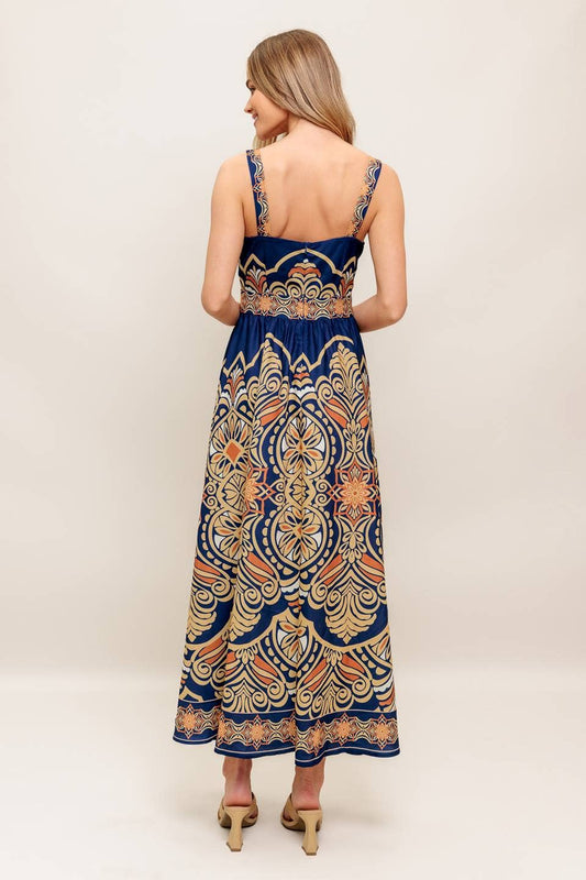 Printed Straight Neck Maxi Dress