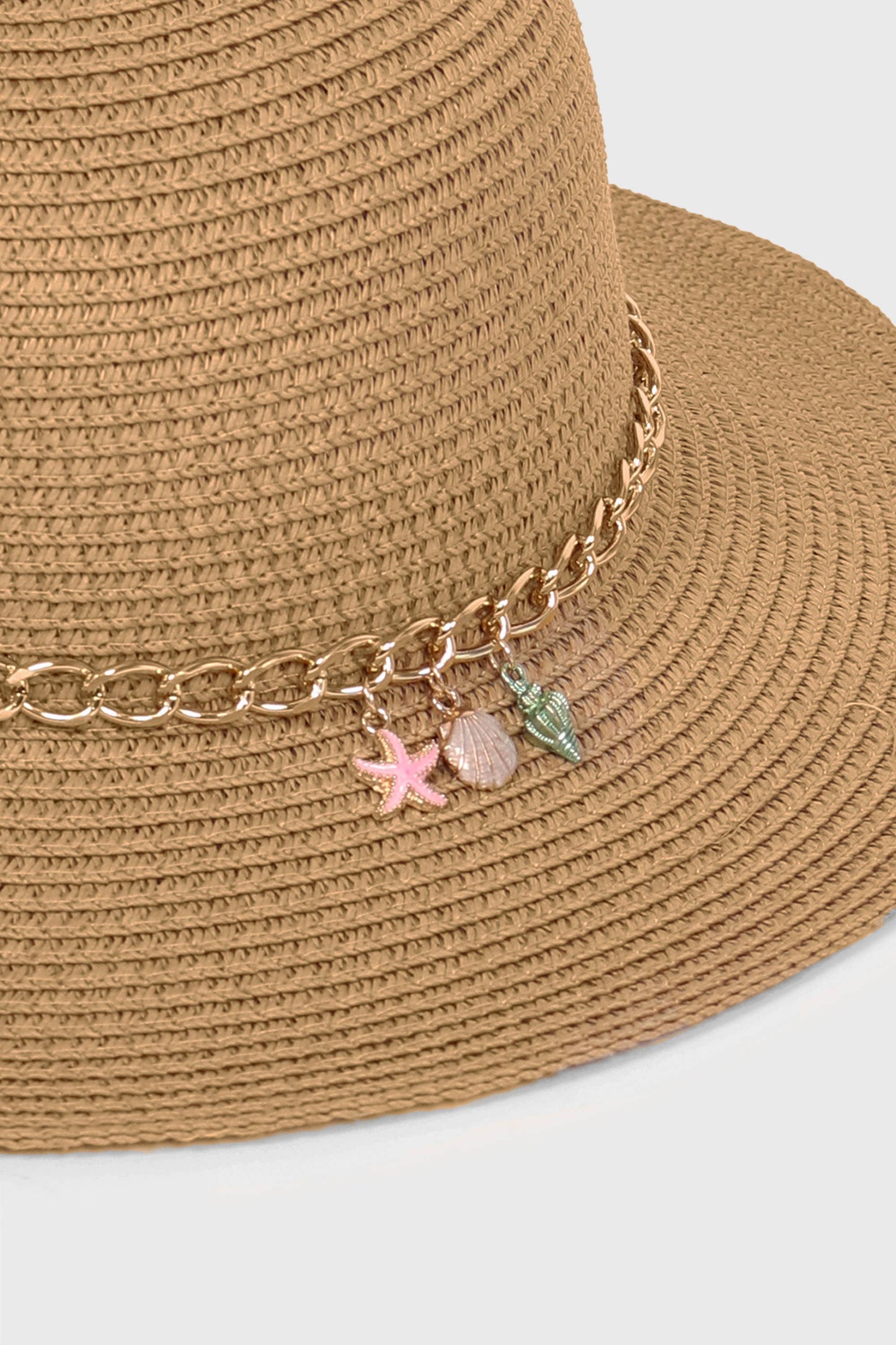 Bucket Straw Hat with Sealife Starfish and Shell Charms