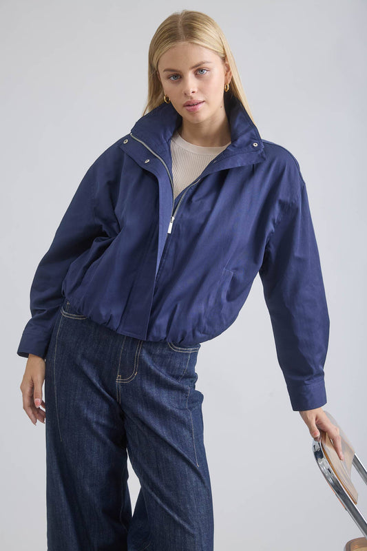 Mock Neck Elastic Hem Jacket