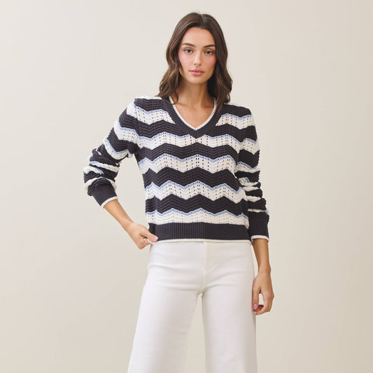Zigzag Striped V-Neck Sweater