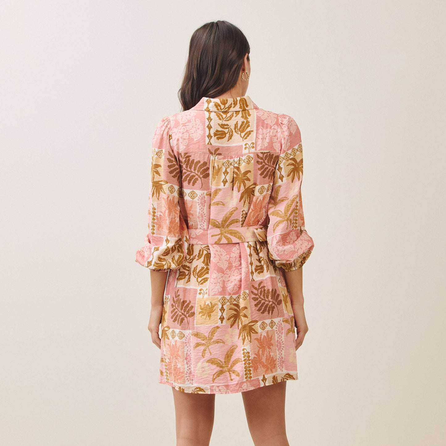Tropical Belted Mini Shirt Dress