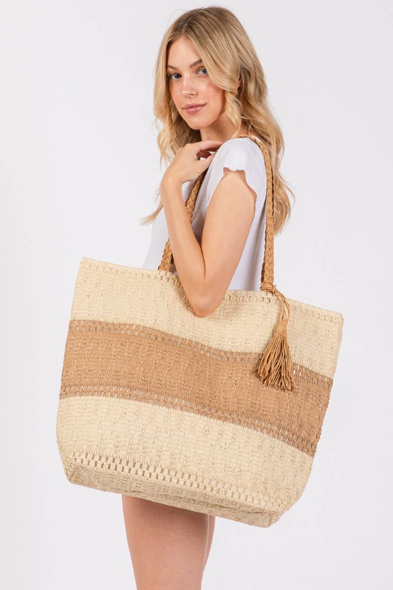 Two Tone Woven Tote Bag