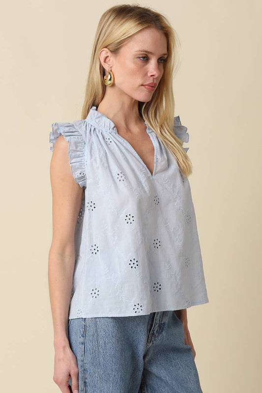 Eyelet Ruffle Sleeve Blouse