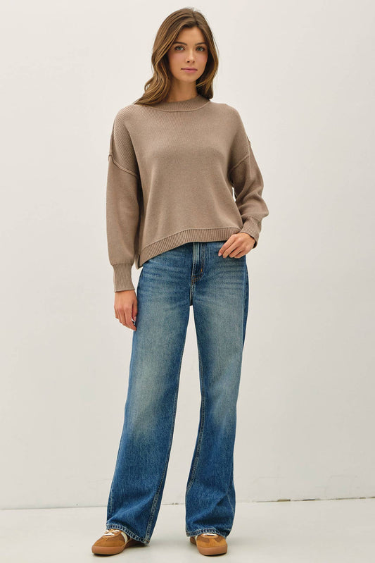 Ribbed Knit Raw Seam Sweater