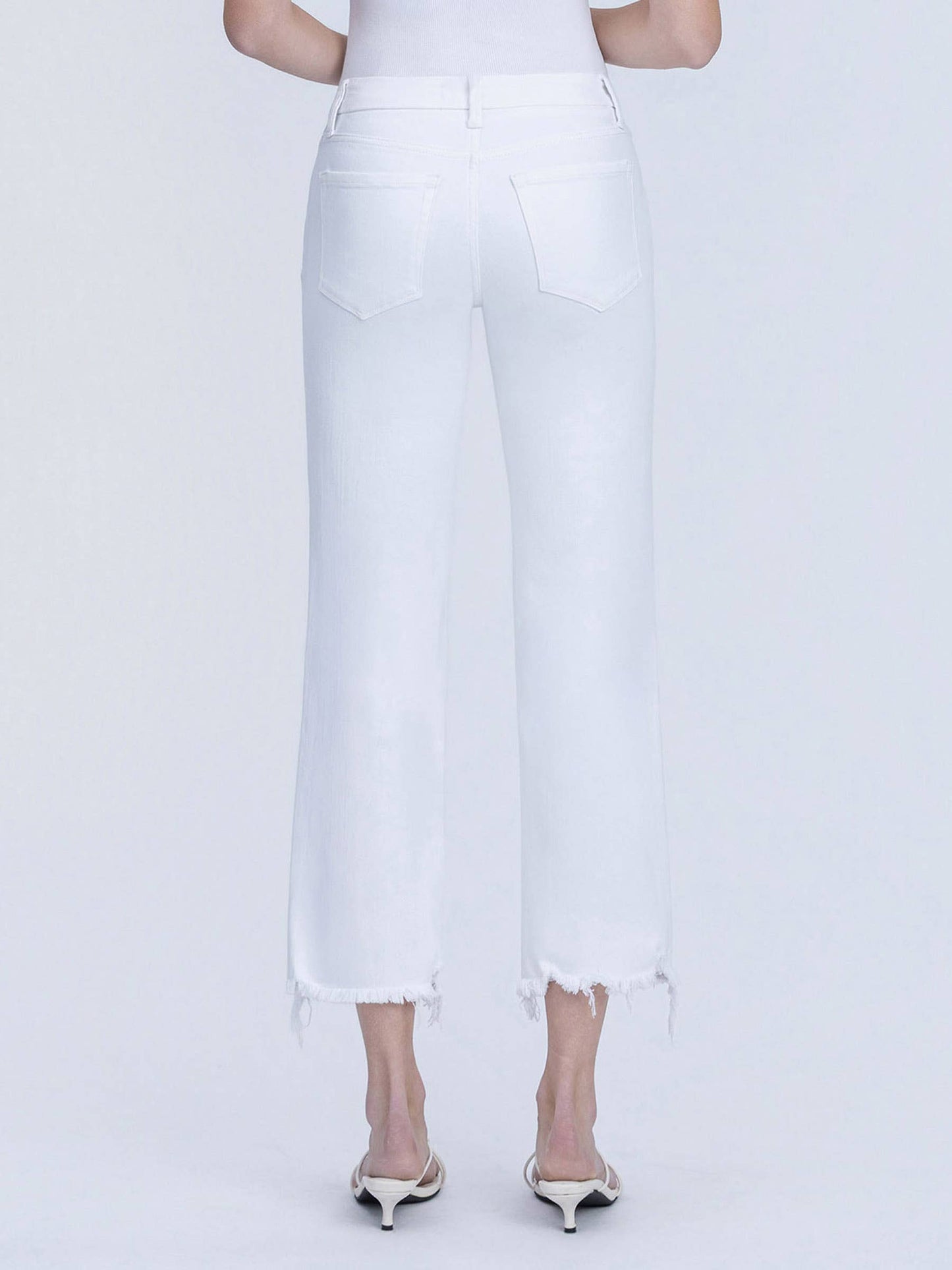 Mid Rise Uneven Frayed Hem Crop Straight Jeans