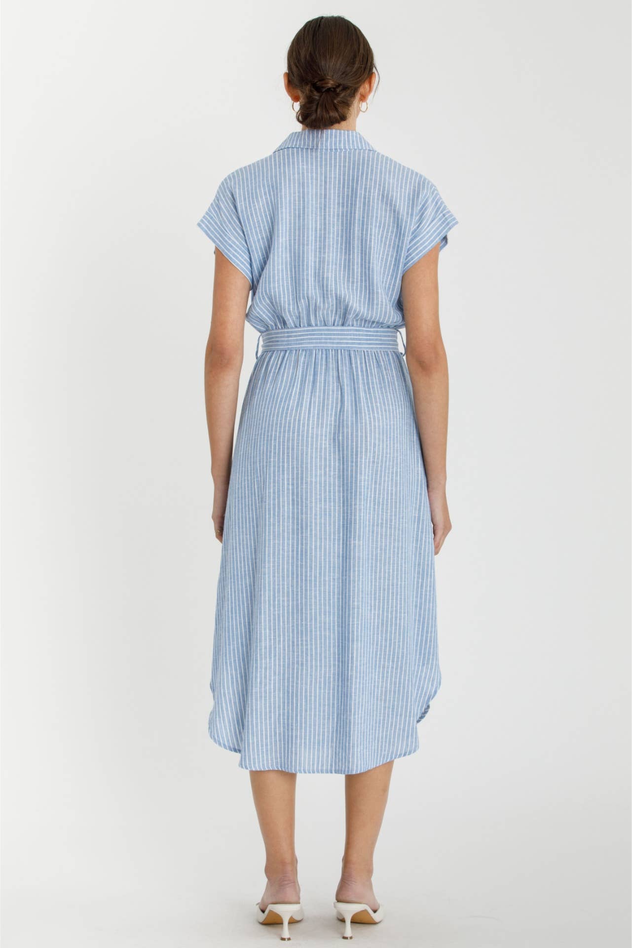 Linen Blend Striped Utility Shirt Dress