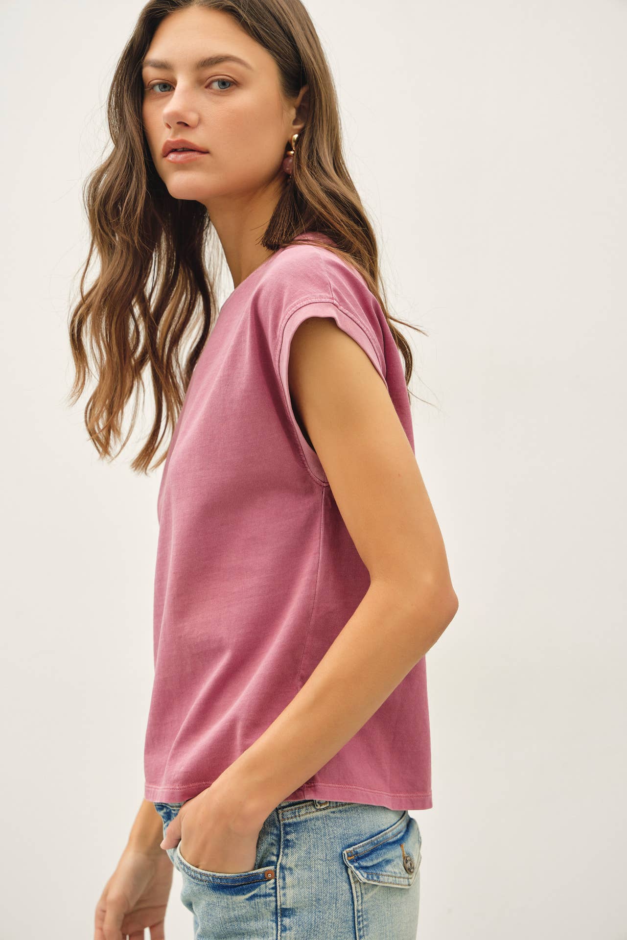 Basic Acid Wash Cap Sleeve Top