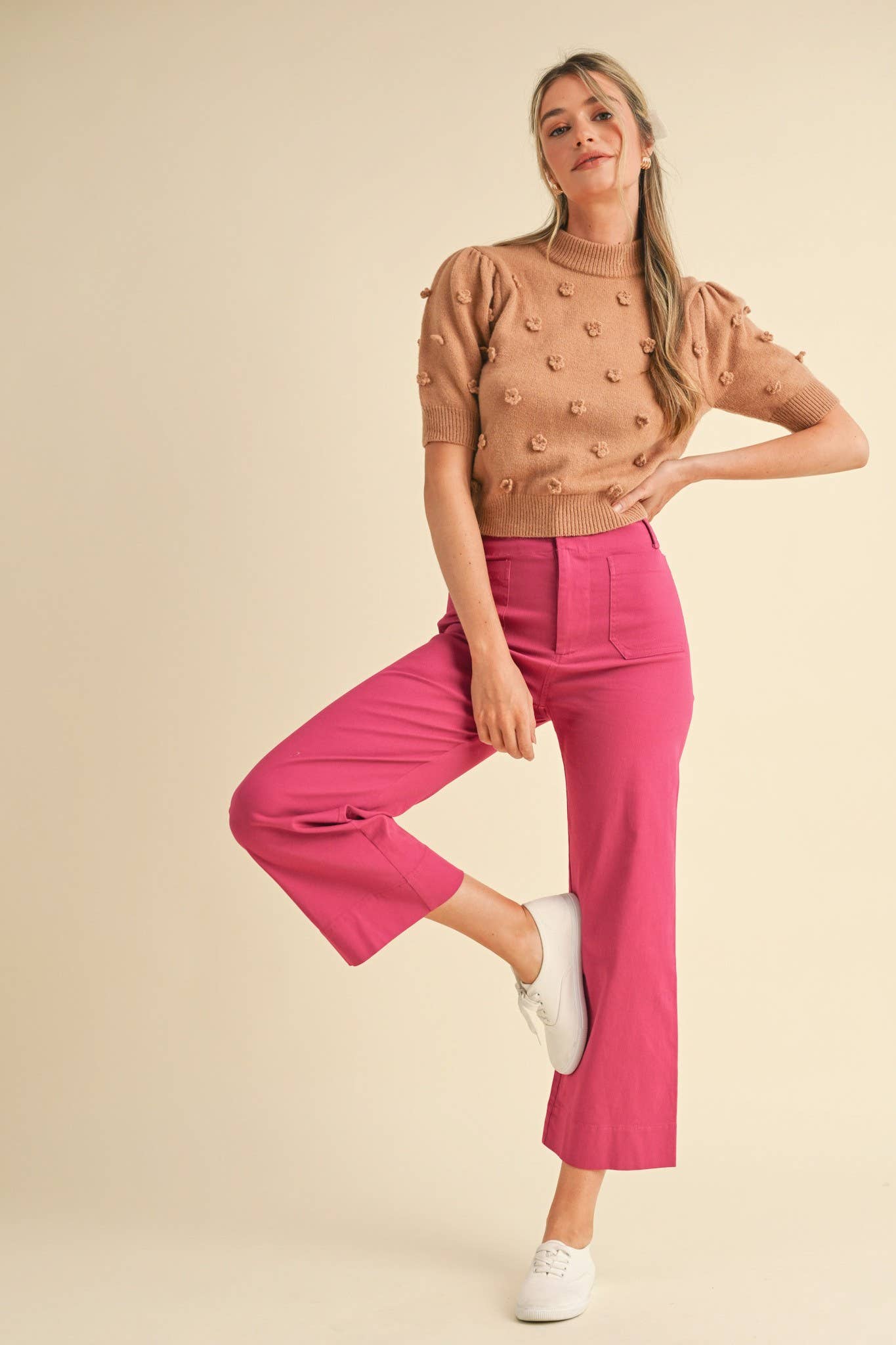 Raised Floral Short Sleeve Sweater