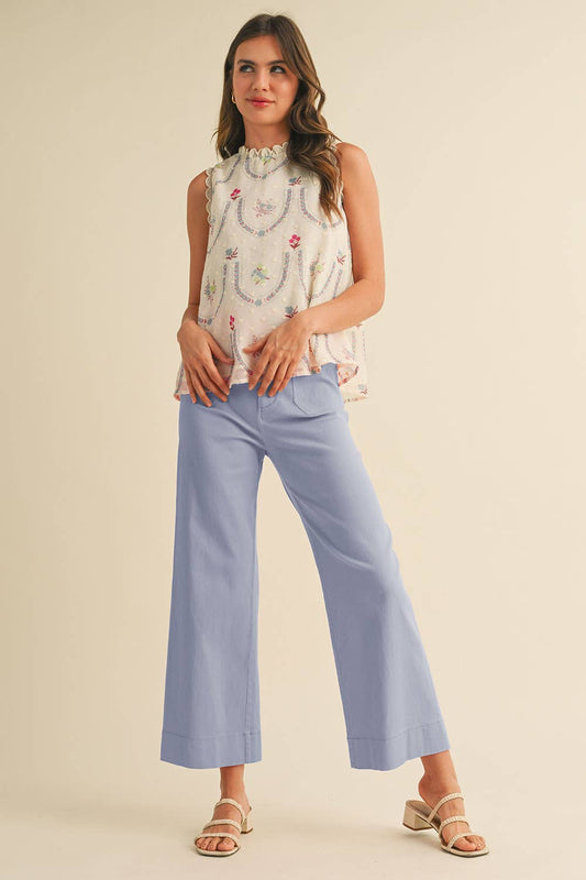 Patch Pocket Cropped Wide Leg Pants