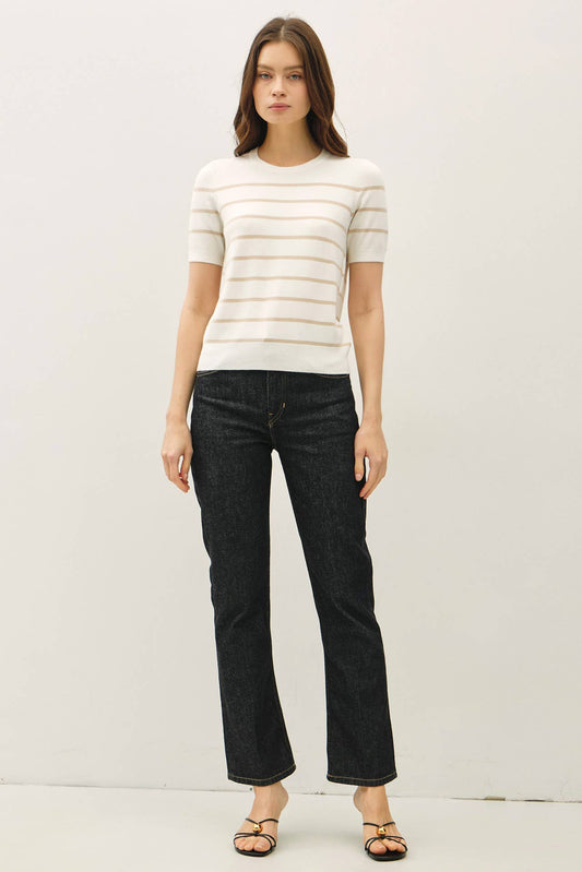 Striped Short Sleeve Sweater Top