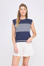 Load image into Gallery viewer, Light Knit Striped Crewneck Sleeveless Top