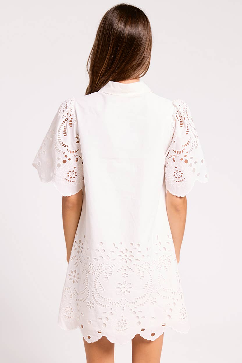 Poplin Scalloped Embroidered Mini Dress