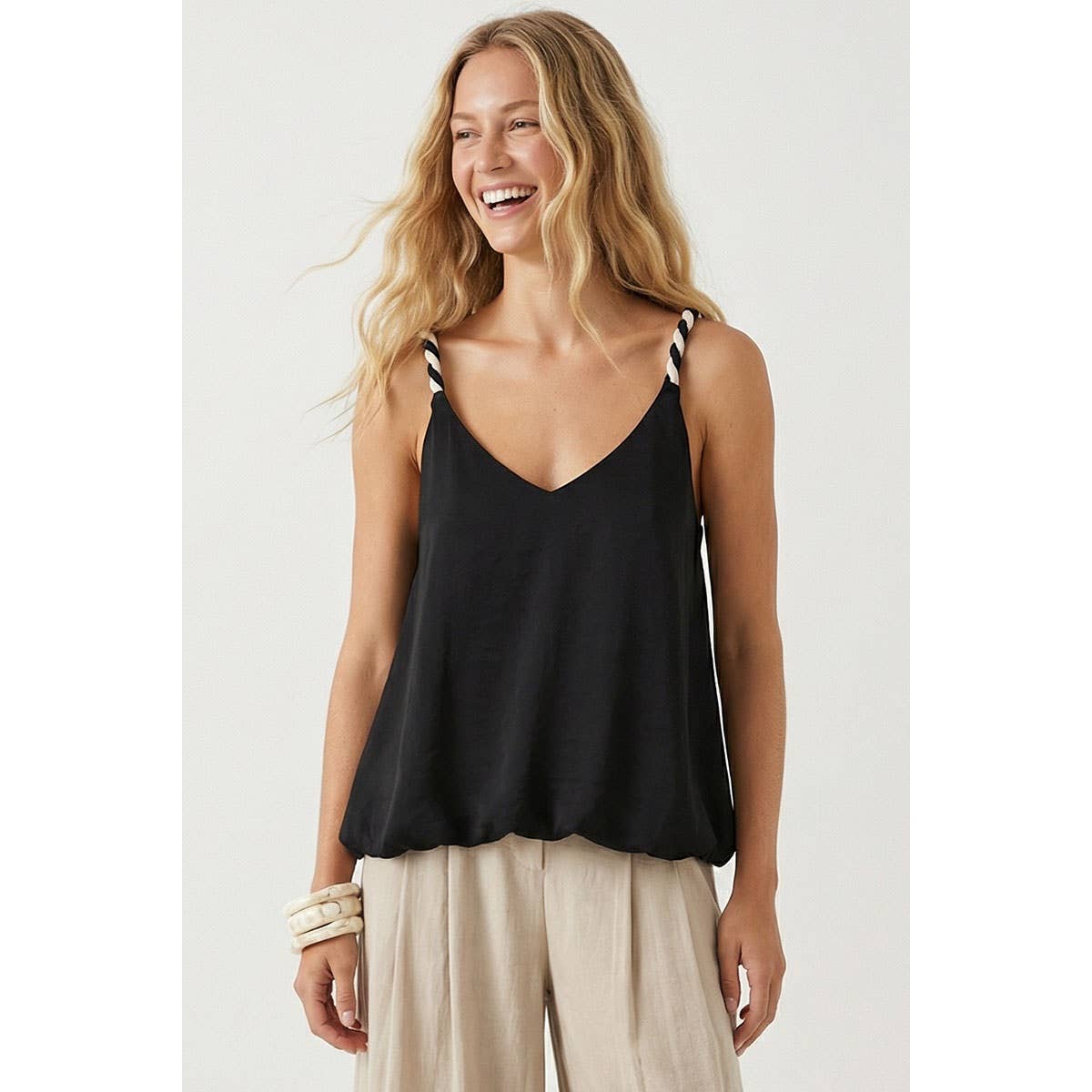 Contrast Twisted Strap Bubble Top