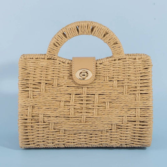 Natural Woven Straw Structure Top Handle Bag