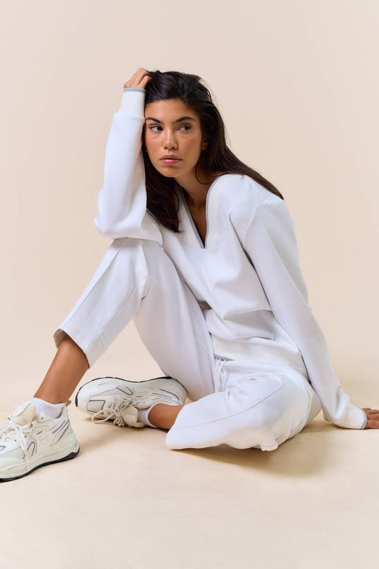 V-Neck Varsity Trim Sweatshirt