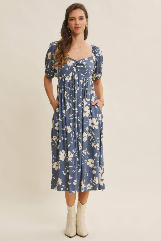 Flowy Sweetheart Neck Midi Dress