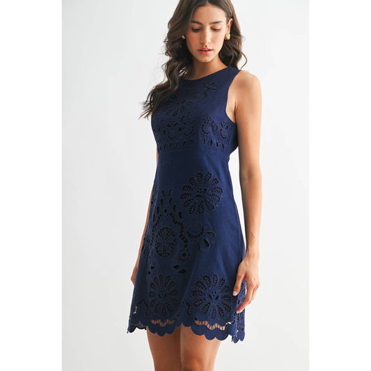 Blue Eyelet Floral Lace Dress