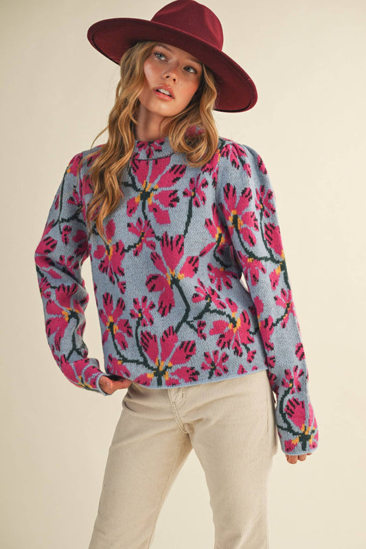 Floral Mock Neck Sweater