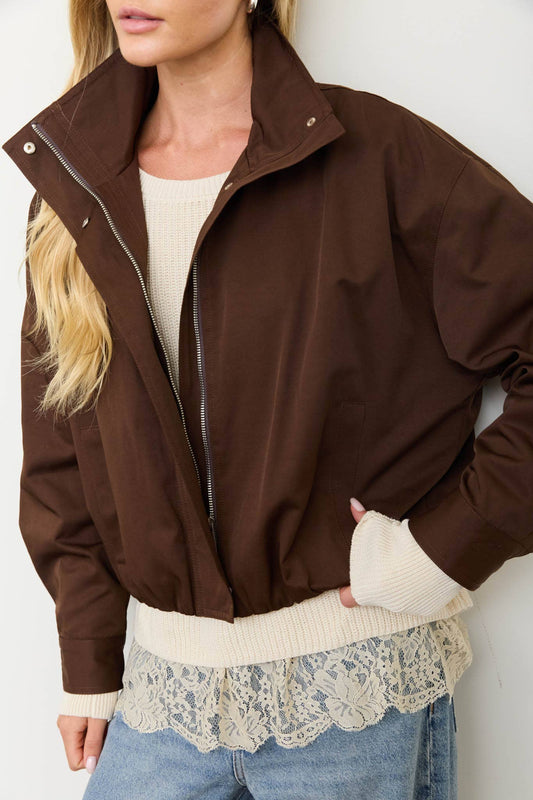 Mock Neck Elastic Hem Jacket