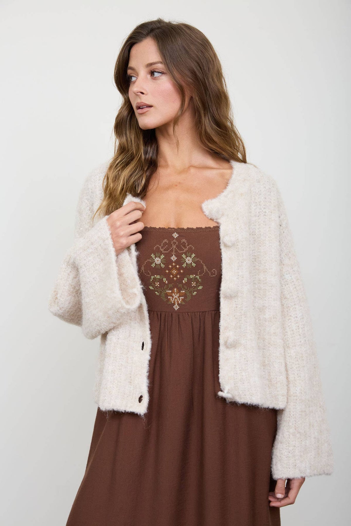 Embroidered Bell Sleeve Midi Dress