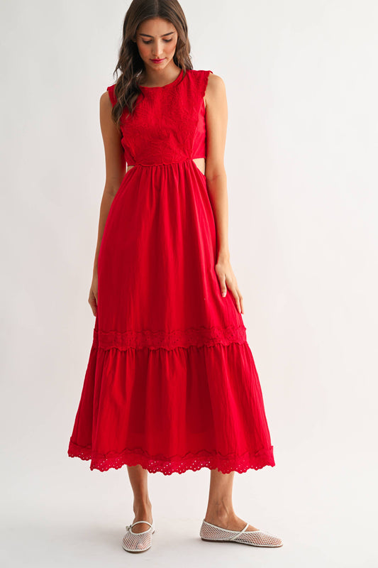Embroidered Sleeveless Cut Out Maxi Dress