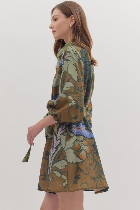 Balloon Sleeve Tie Waist Mini Dress