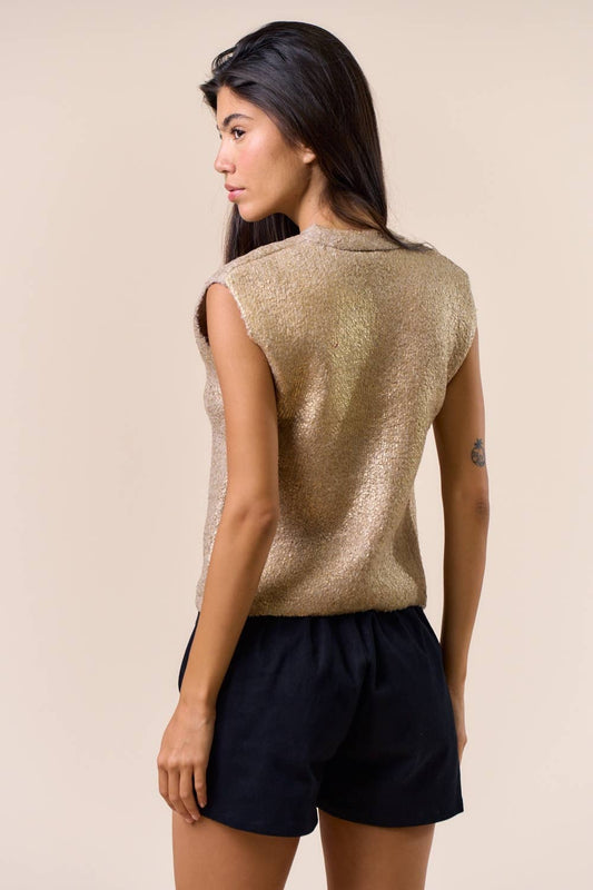 Metallic Knit Sleeveless Sweater
