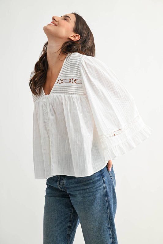 White Lace Mid Sleeve Top