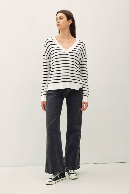 Striped V-Neck Lightweight Sweater