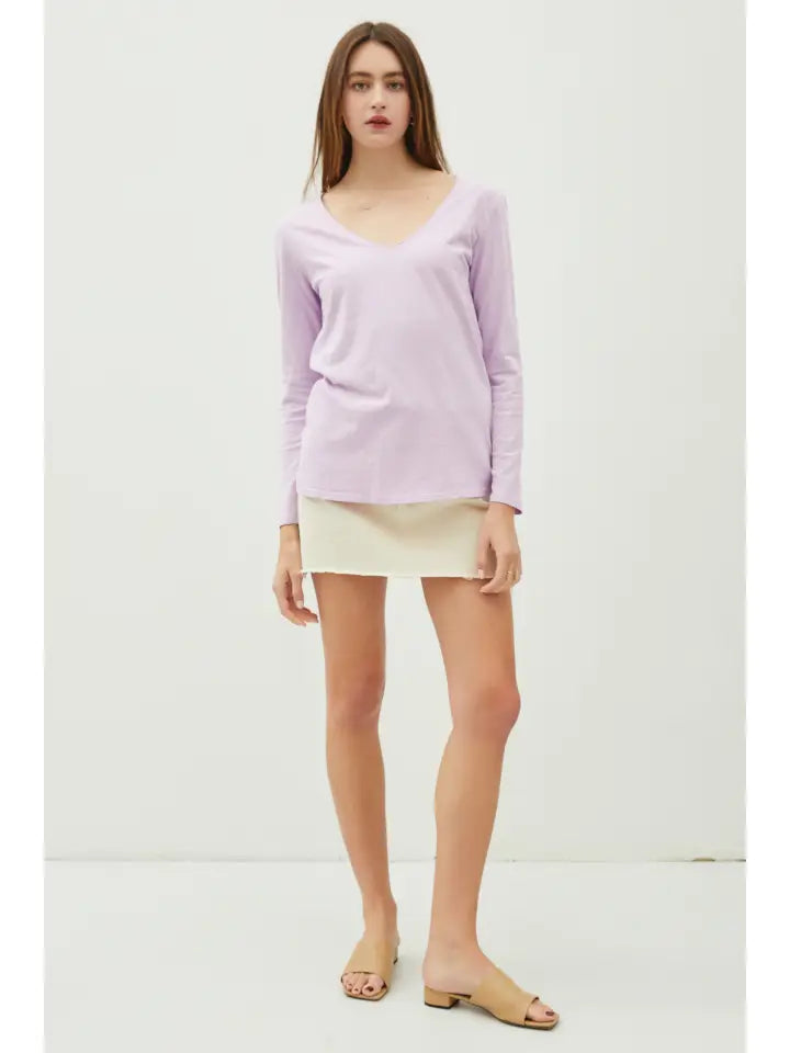 Cotton V-Neck Long Sleeve Top