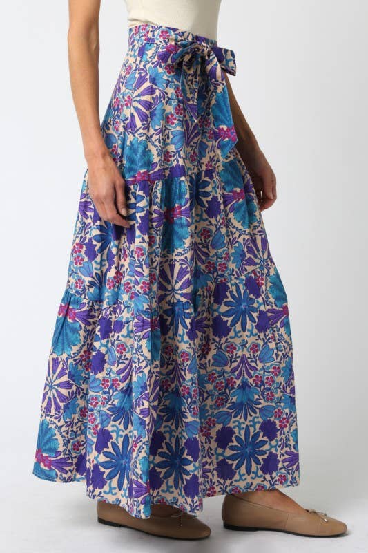 Tie Front Flounce Hem Maxi Skirt