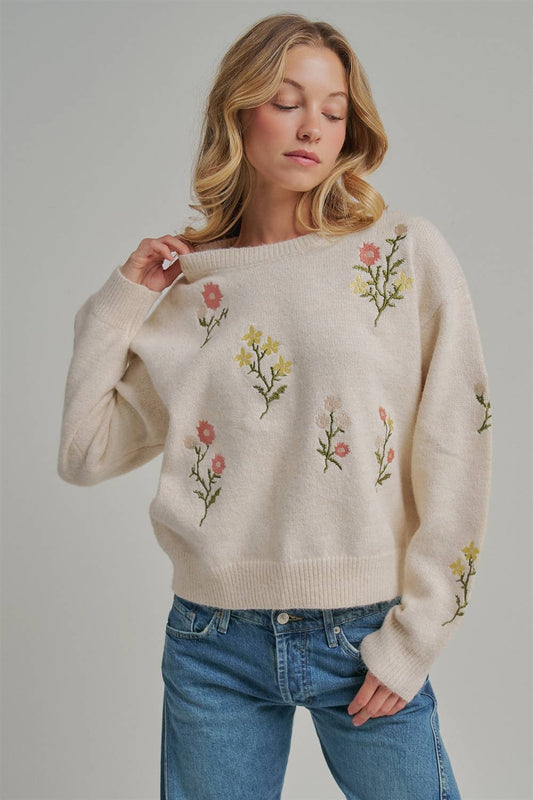 Scattered Floral Embroidery Sweater