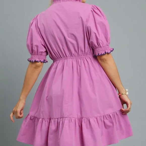Purple Ruffle Cross Neck Dress