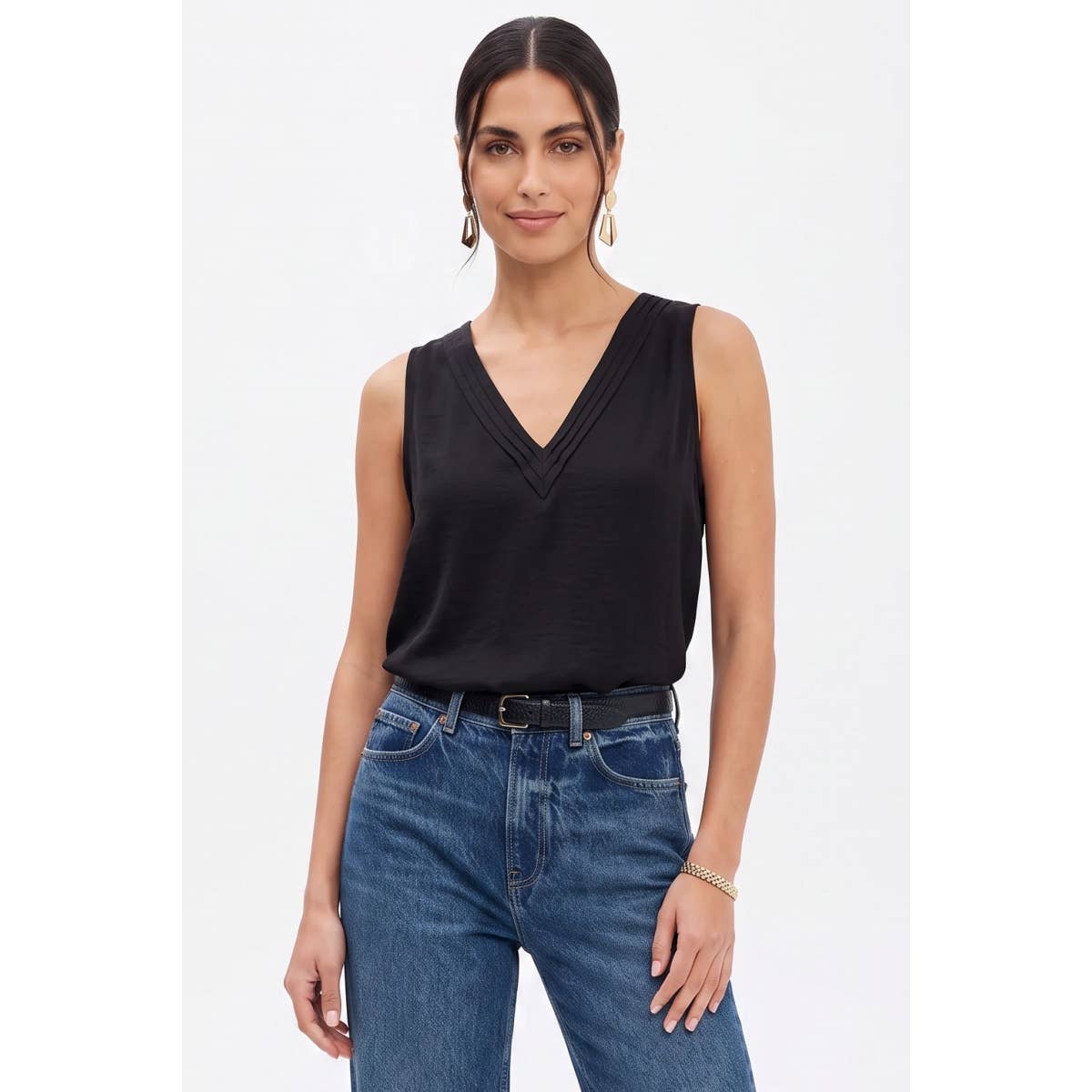 Pleated Neck Sleeveless Top