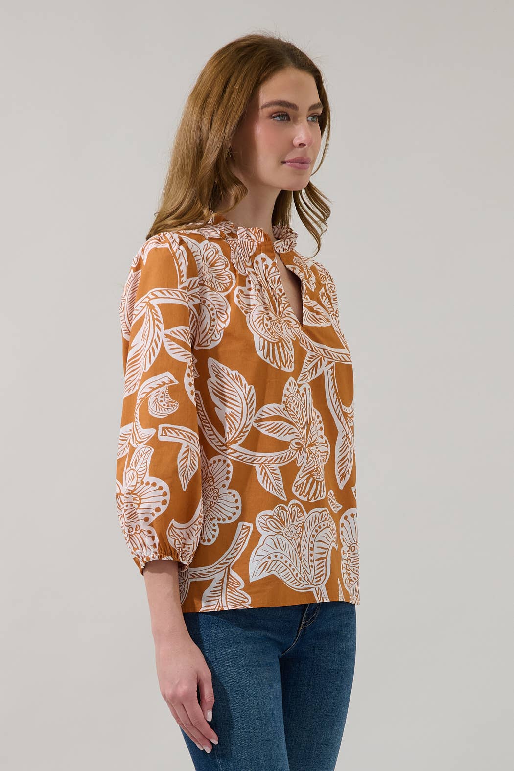 Pleated Back Split Neck Top