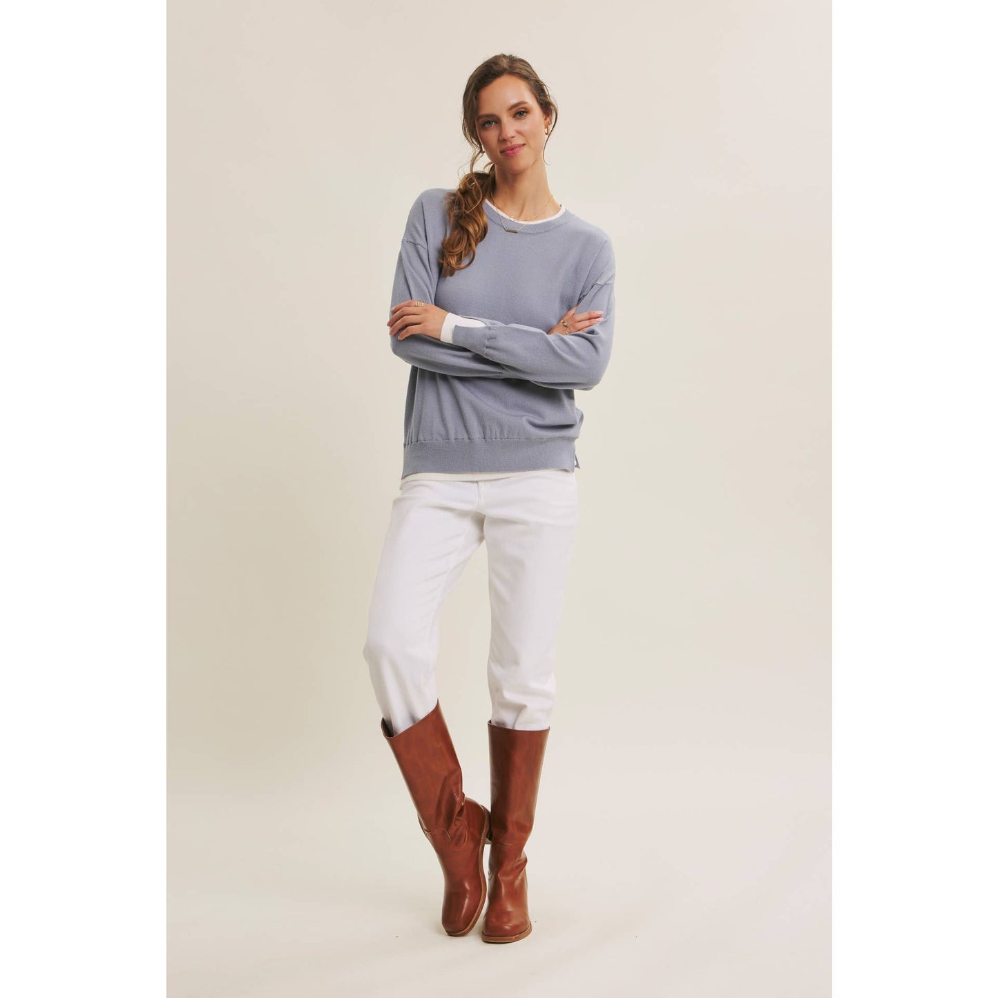 Two Tone Contrast Cuff Lightweight Sweater