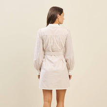 Load image into Gallery viewer, Gold Button Pintuck Waist Shirt Dress
