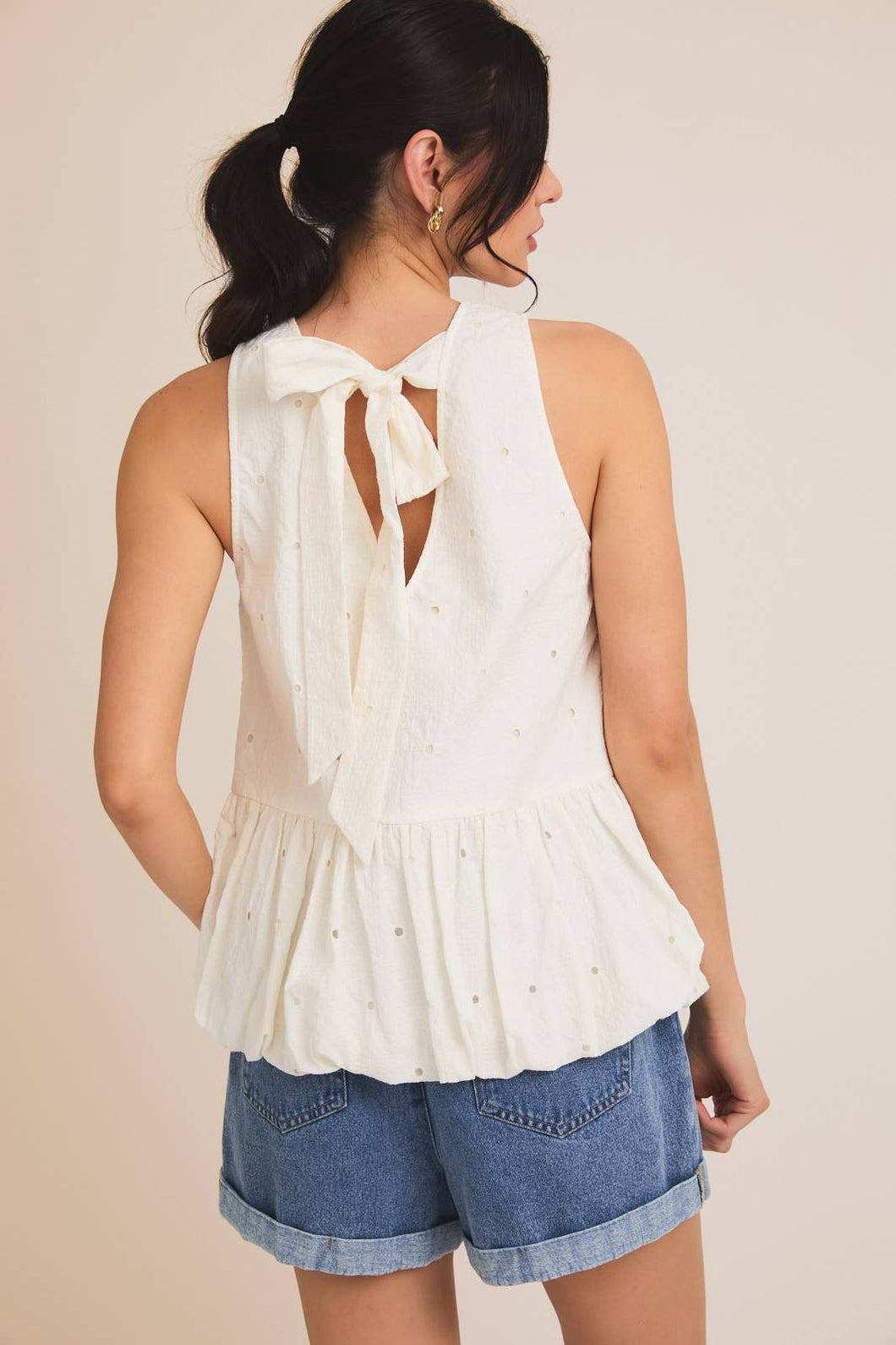 Boat Neck Back Tie Bubble Top