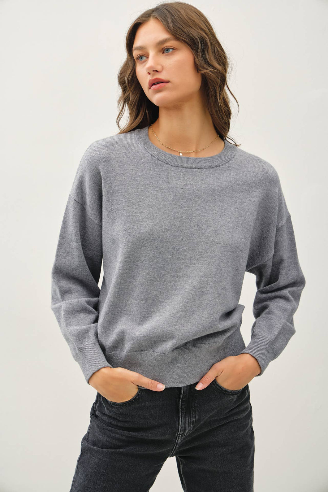 Relaxed Fit Basic Round Neck Sweater